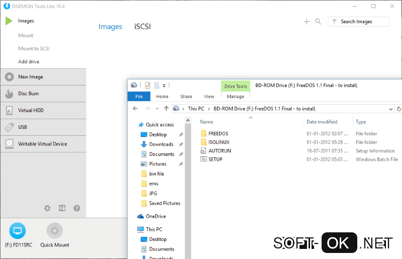 Открываем .bin файл с помощью Daemon Tools Lite в Windows 10